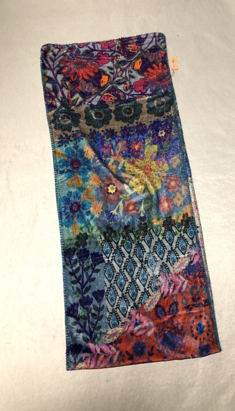 New Natural Life Cozy Blanket Scarf Wrap Floral Patchwork Print 74" x 15" Boho